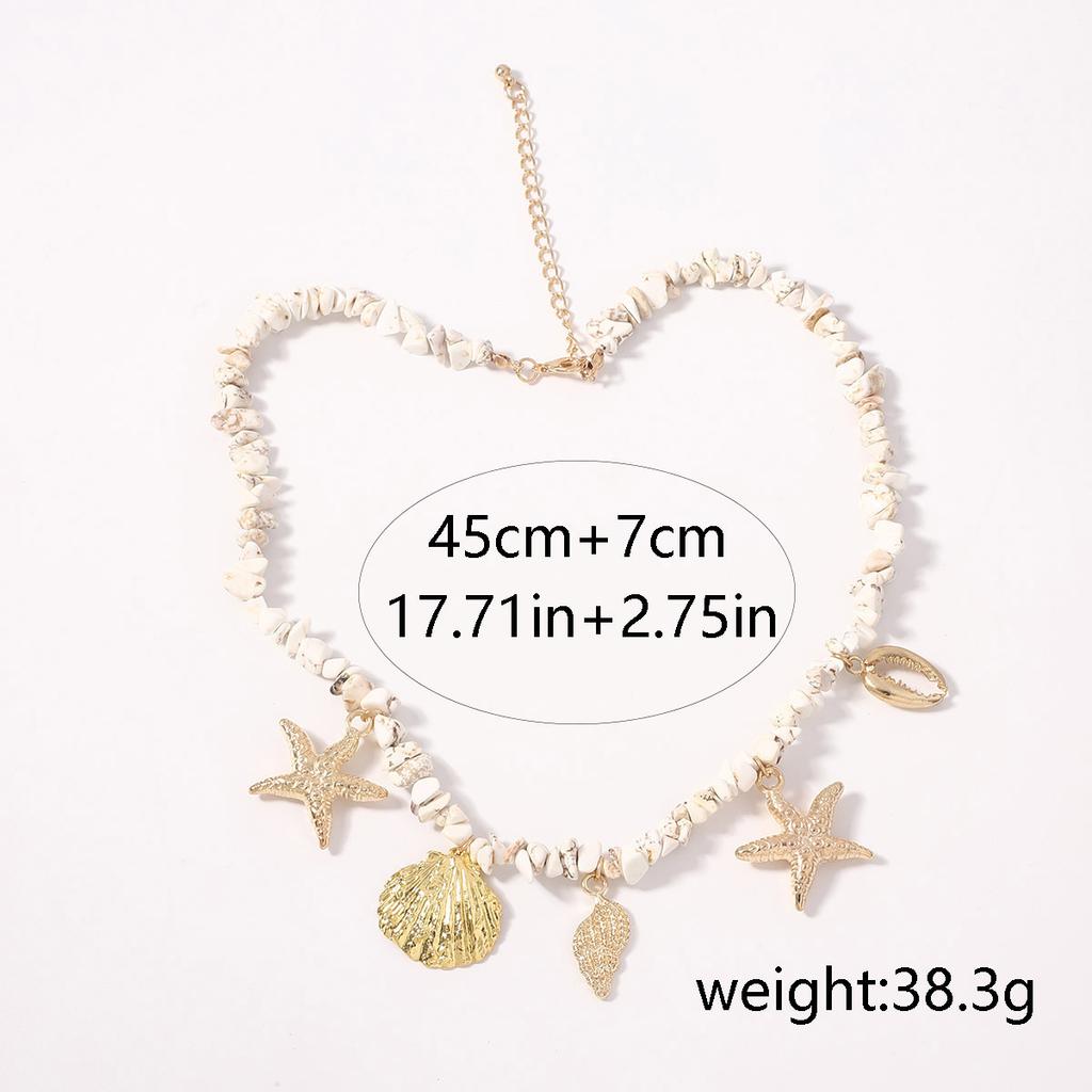 Summer New Leisure Ocean Vacation Wind Beach Shell Conch Starfish White Turquoise Versatile Women's Necklace