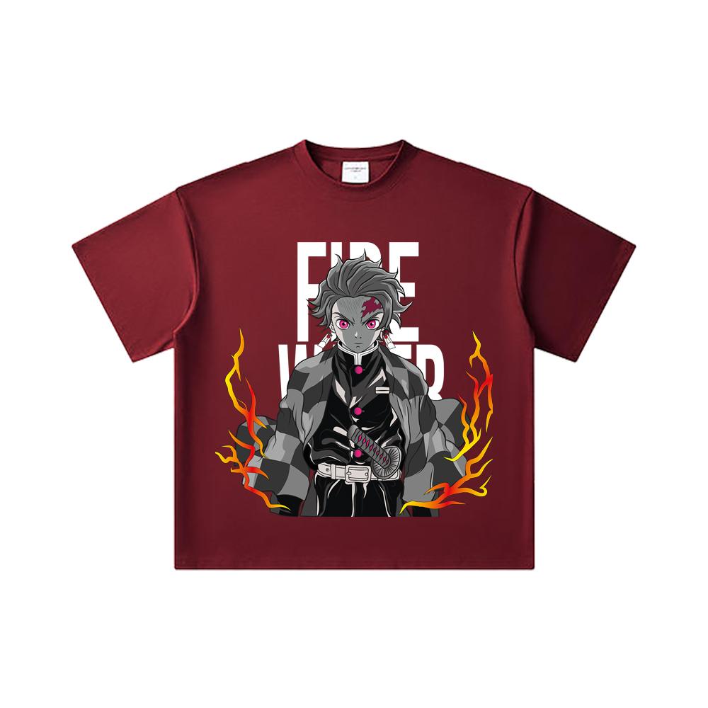 260 GSM Double Yarn 32 Count 100% Cotton Demon Slayer V116 Tanjiro Print Unisex Heavy Cotton T Shirt