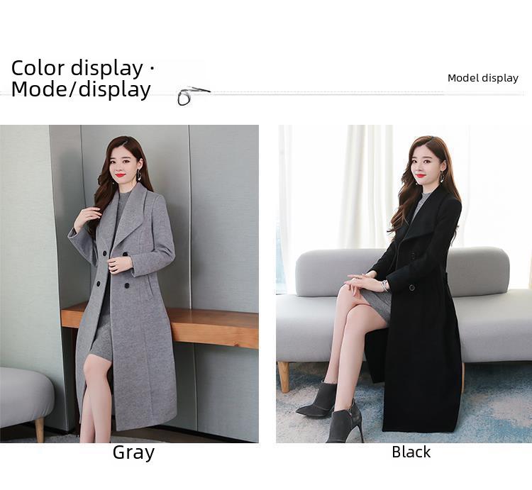 Women's 2023 Spring & Autumn Wool Windbreaker: Oversized, Over-the-Knee, Slim Waist, Long Lapel Coat