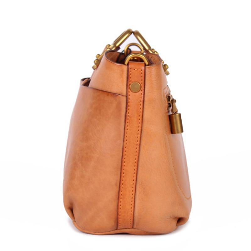 Johnature Vielseitige Handtasche aus echtem Leder, Vintage-Stil, natürliches Rindsleder, Damentasche, Freizeit, einfarbig, große Kapazität, Umhängetaschen