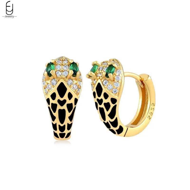 925 Silver Needle Vintage Snake Earrings Women Gold Round Ear Clips Punk Style Fashion Hoop Earrings Women Jewelry
