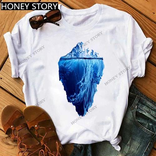 Mountain Print T-shirt Casual Harajuku T-shirt Beautiful Mountain Print Men's and Women's Trend Short Sleeve Summer polyester