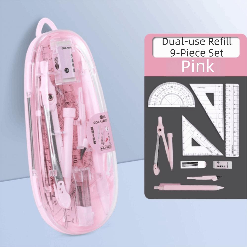 9Pcs/Set Straight Ruler Multi-Function Ruler Set Protractor Drawing Tool Set Math Geometry Kit Math розовый