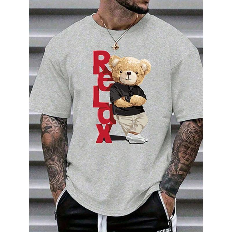 

Мужская летняя модная повседневная футболка свободного кроя большого размера с принтом букв и медведя, спортивная с круглым вырезом и коротким рукавом L