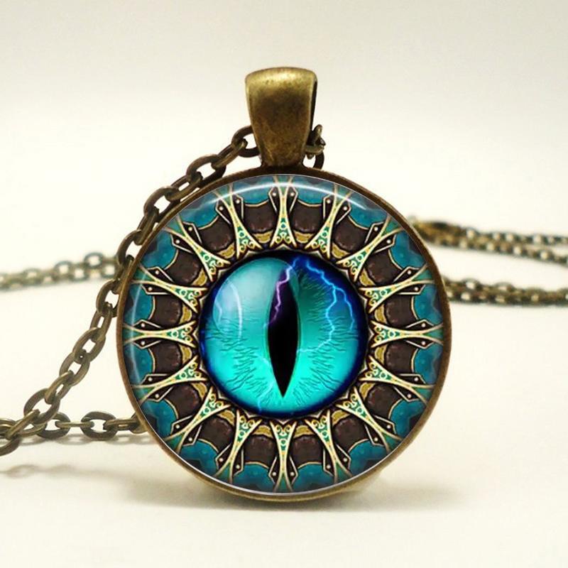 Blue Eye Mandala Necklace Pendant Glass Cabochon Pendant Necklace Women's Necklace Jewelry