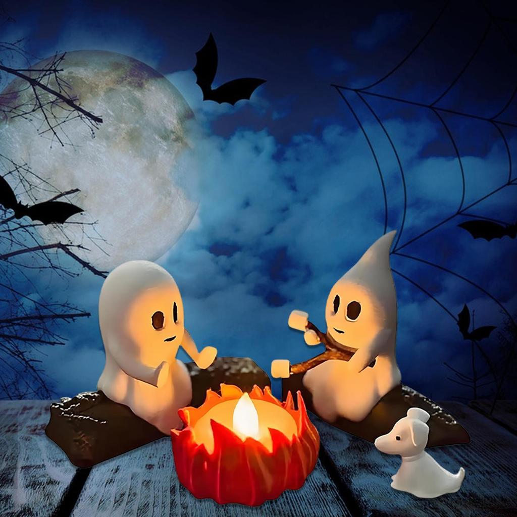 Ghost Campfire Flickering Night Light Halloween Flameless Lamp Portable Ghost Campfire Night Light Dusk To Dawn Led Lamp Home
