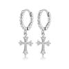 S925 Sterling Silver Zircon Cross Earrings with Round Bead Hoops - High-End European and American Style for Women