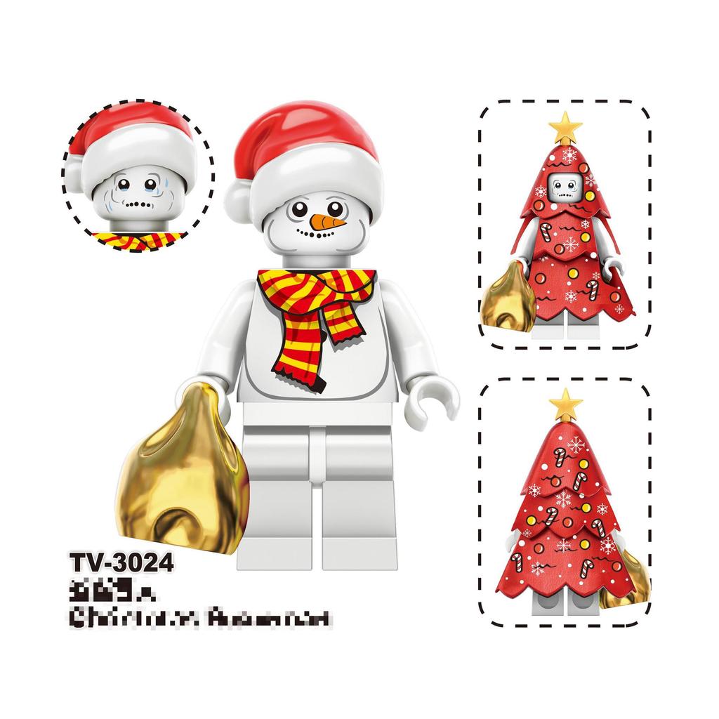 3 Christmas Series Holiday Elf Santa Claus Assembled Building Block Figure Bag