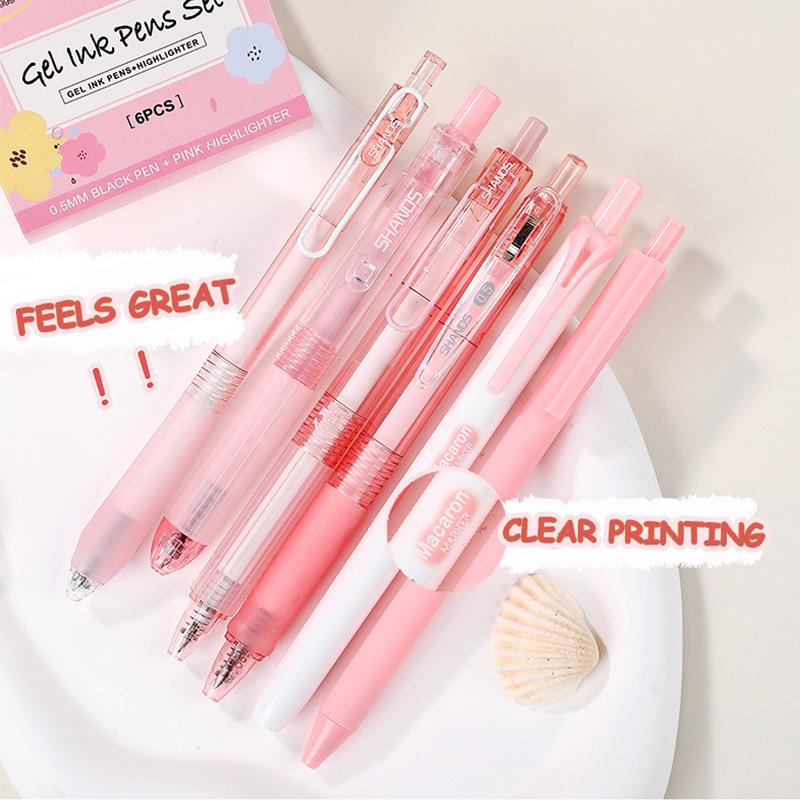 Six-piece Set of Push-button Neutral Pens for Students, Large-capacity Office Signature Pens, Brush Pens for Problem-solving