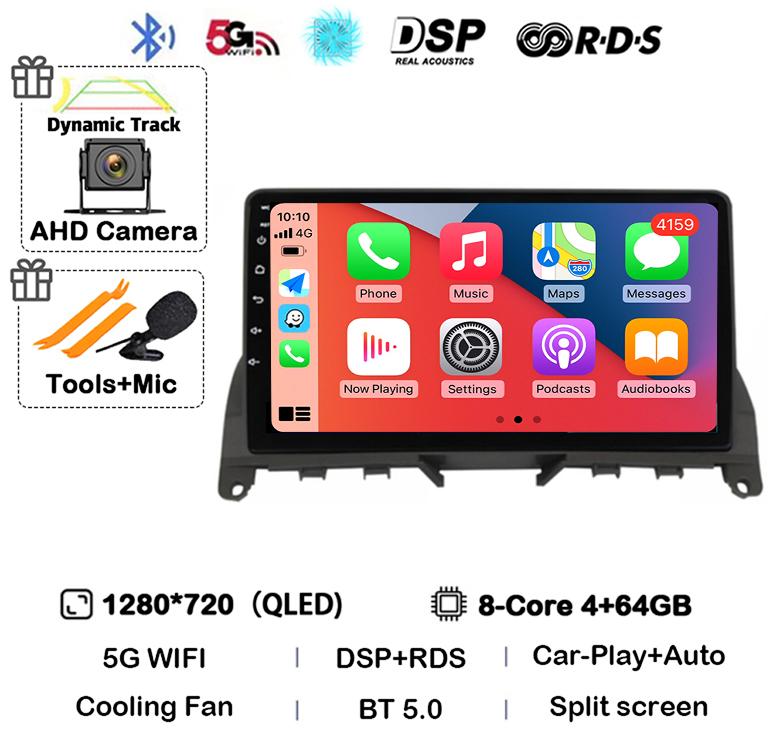 Android 14 Carplay Auto Pentru Mercedes Benz C Class 3 W204 S204 2006-2011 Radio Auto Autoradio Stereo Player Multimedia WIFI+4G DSP