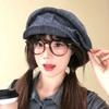 Cloth Denim Beret Japanese Pleated Painter Hat Vintage Octagonal Cap  Streetwear