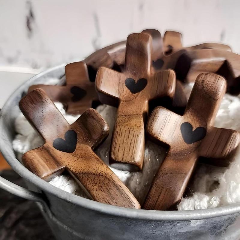 Handcrafted Wooden Cross My Heart, Wooden Cross Fidget, Wood Pocket Cross, Pocket Crosses In Bulk, Handheld Wooden Cross, Stress Relief Pocket Cross