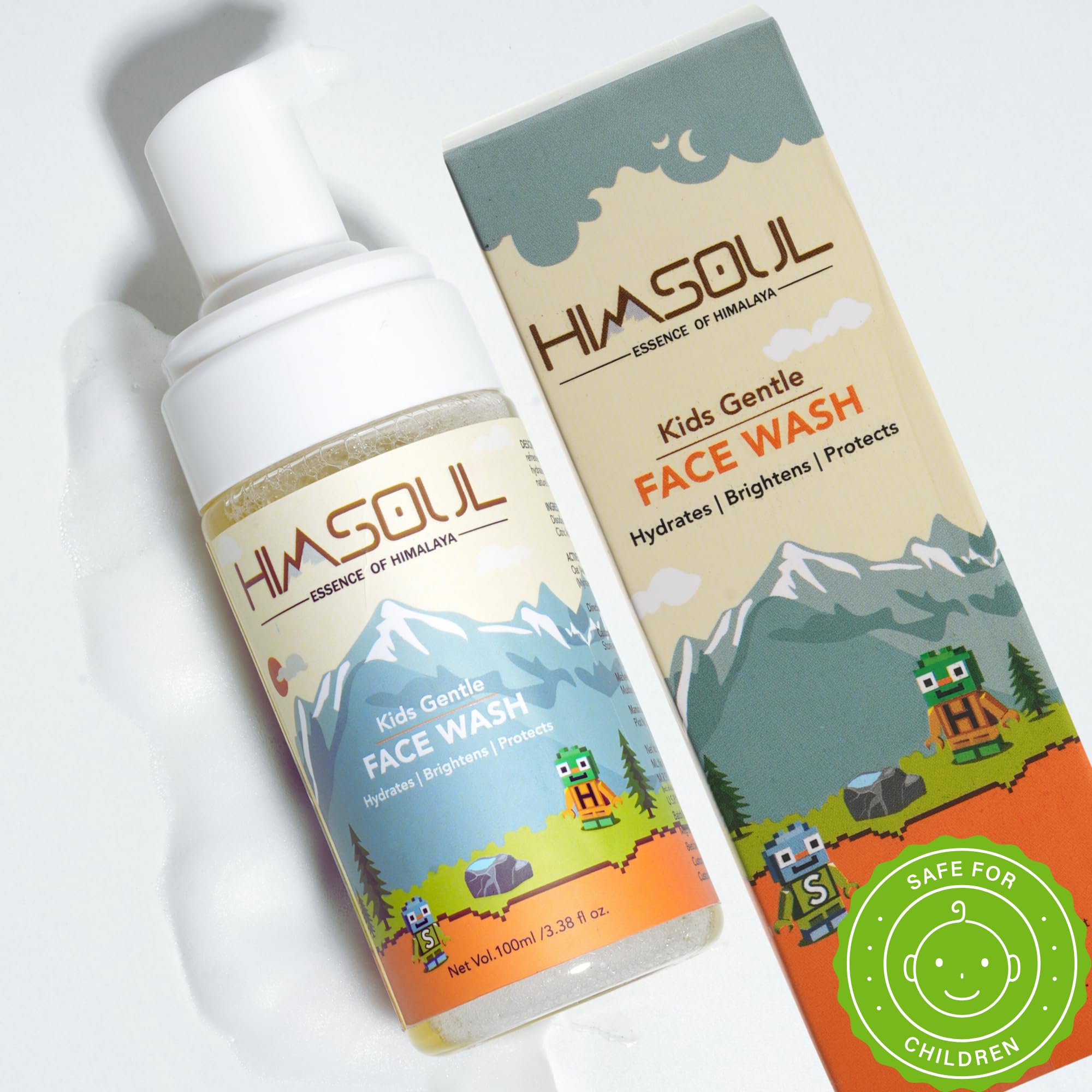 Himsoul Kids Gentle Face Wash Soap-Free | Daily Foam Cleanser with Rice Water Saffron & Oat Extract | Tear-Free & Paraben-Free | Includes Fun Cut &