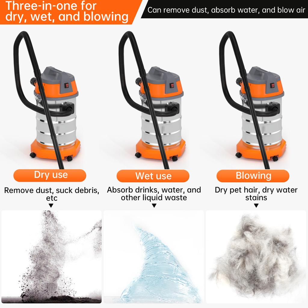 Vacuum Cleaner Wet Dry Blow Three Uses 10 Gallon 3200w 8 Peak Hp Stainless Steel Shop Vac Garage Portable