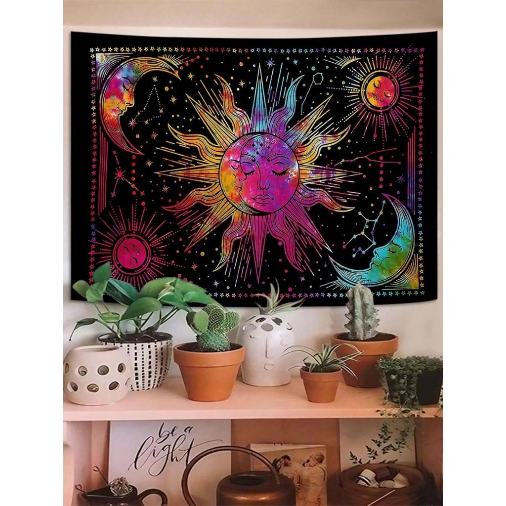 1Pc Colorful Sun Moon Star Pattern Tapestry 1 Pc Background Cloth Decorative Hanging Cloth Wall Cloth Layout Tapestry