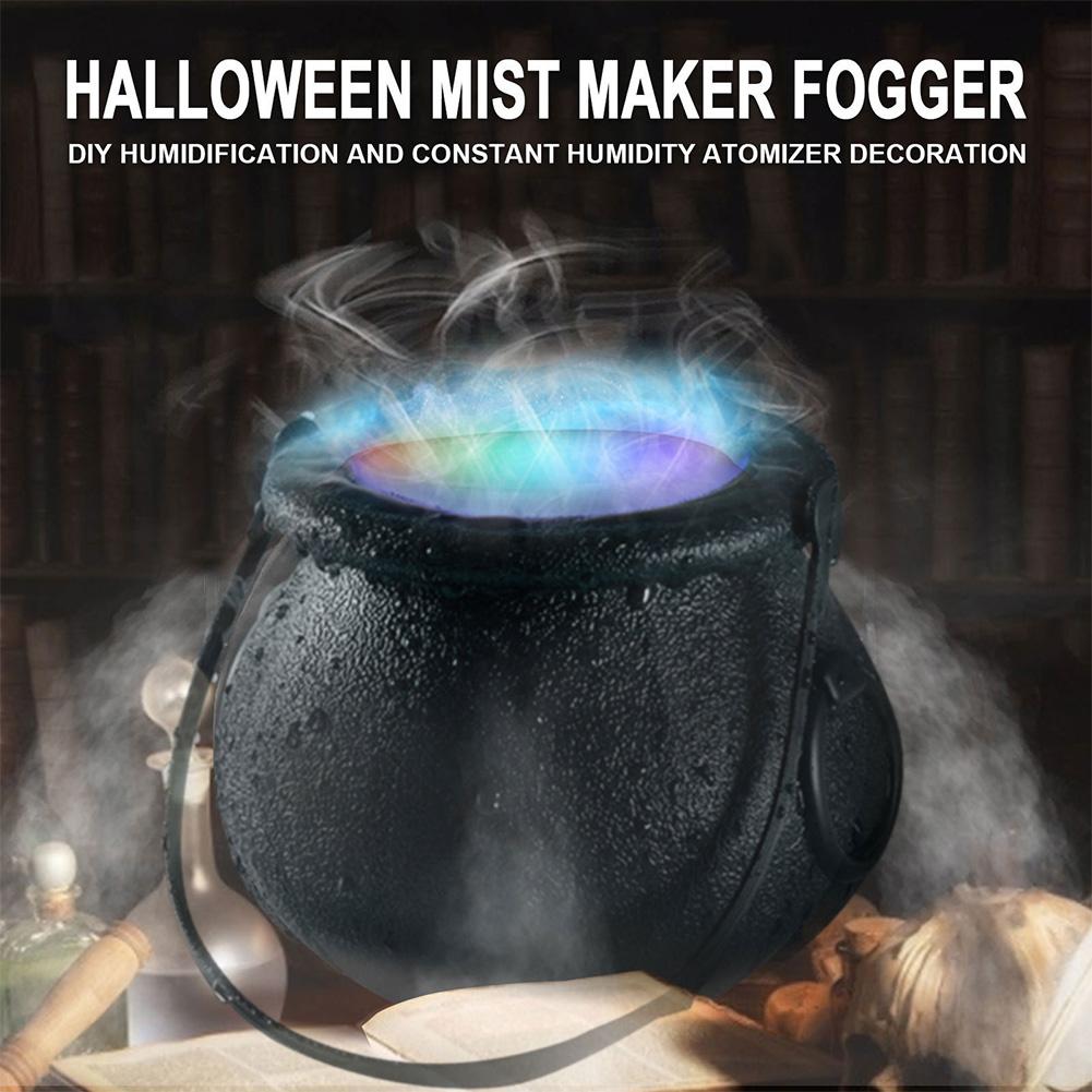 Halloween Witch Cauldron Mister Fogger 6 LED Lights Witch Pot Water Fountain Mist Fog Maker Color Changing for Party Decoration