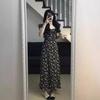 2025 Summer French Black Floral Waist-Slimming Long Dress for Women