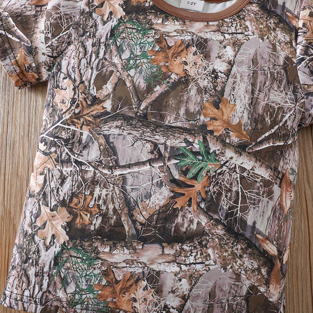 Jungen Kurzarm Freizeit Set Wildnis Camouflage Totes Blatt Ast Druck Zweiteiliges Outfit
