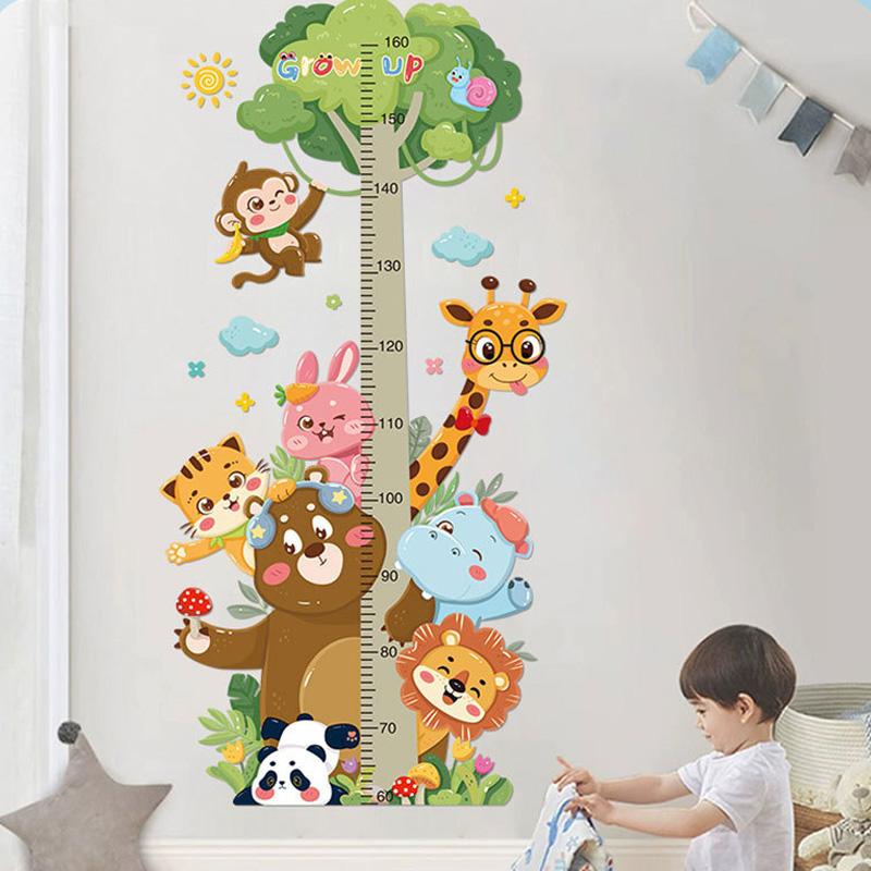 1PC Kindergarten Decoration Cartoon Growth Ruler Removable Height Ruler Nursery Decals Animal Waterproof Wall Stickers Kids Room