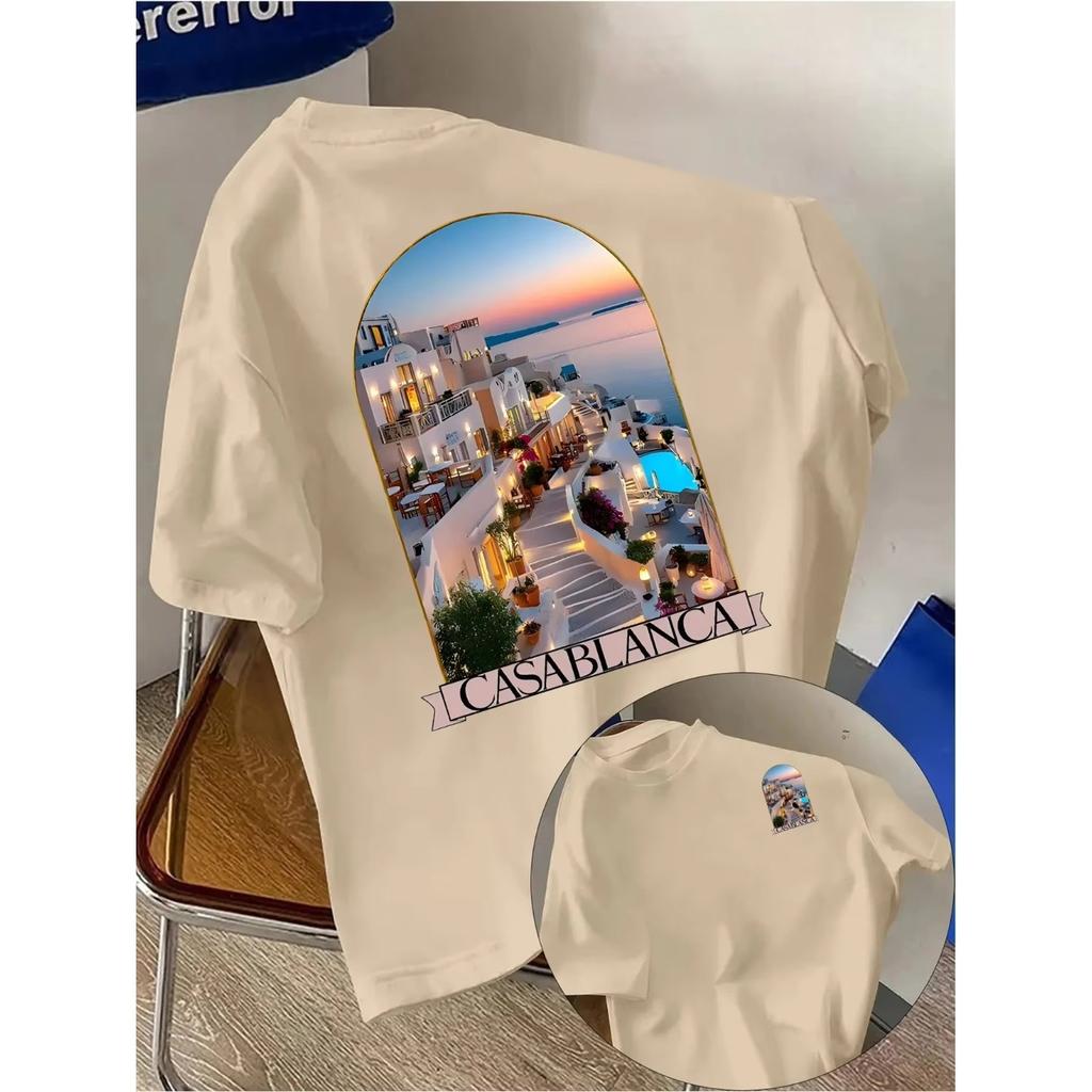 Casablanca Ästhetik Architektonische Grafik T-Shirts Herren Damen Lässig Hochwertig Trend Hip Hop Streetwear Oberteil Y2K Gothic Baumwolle Übergroße T-Shirts
