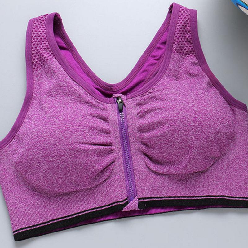 

Спортивный бюстгальтер на молнии спереди без стального кольца для сбора и регулировки нижнего белья для фитнеса, йоги, бега, женская майка M фиолетовый