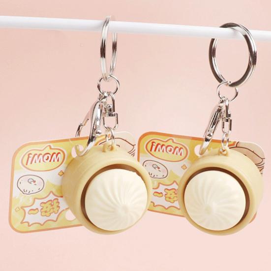 Creative Steamed Bun Keychain Squeeze Toy Soft Decompression Fidget Pendant with Popper Buttons