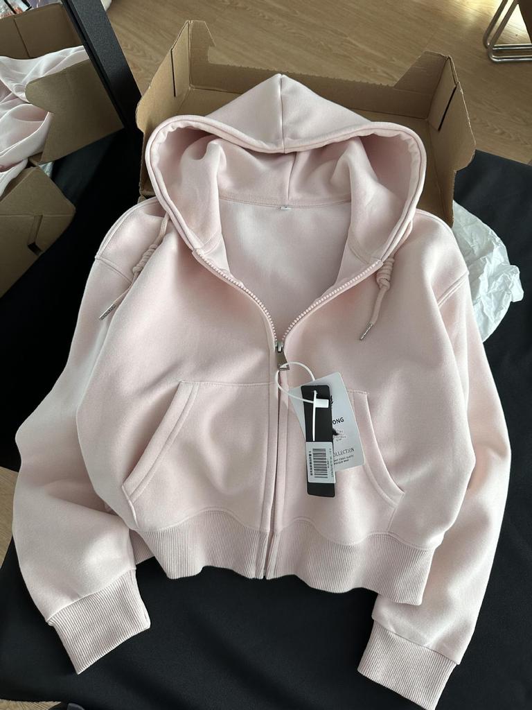 Dámská růžová mikina s kapucí - Jaro/Podzim 2024 Ležérní volný střih Krátká bunda