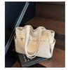 Canvas Bag Casual Commuting Practical Multi-function Shoulder All-matching Pure Color Simple Tote Student Class Schoolbag