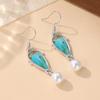 Vintage Water Drop Shaped Inlaid Synthetic Turquoise Imitation Pearl Dangle Earrings for Women's  Pendant Banquet Jewelry