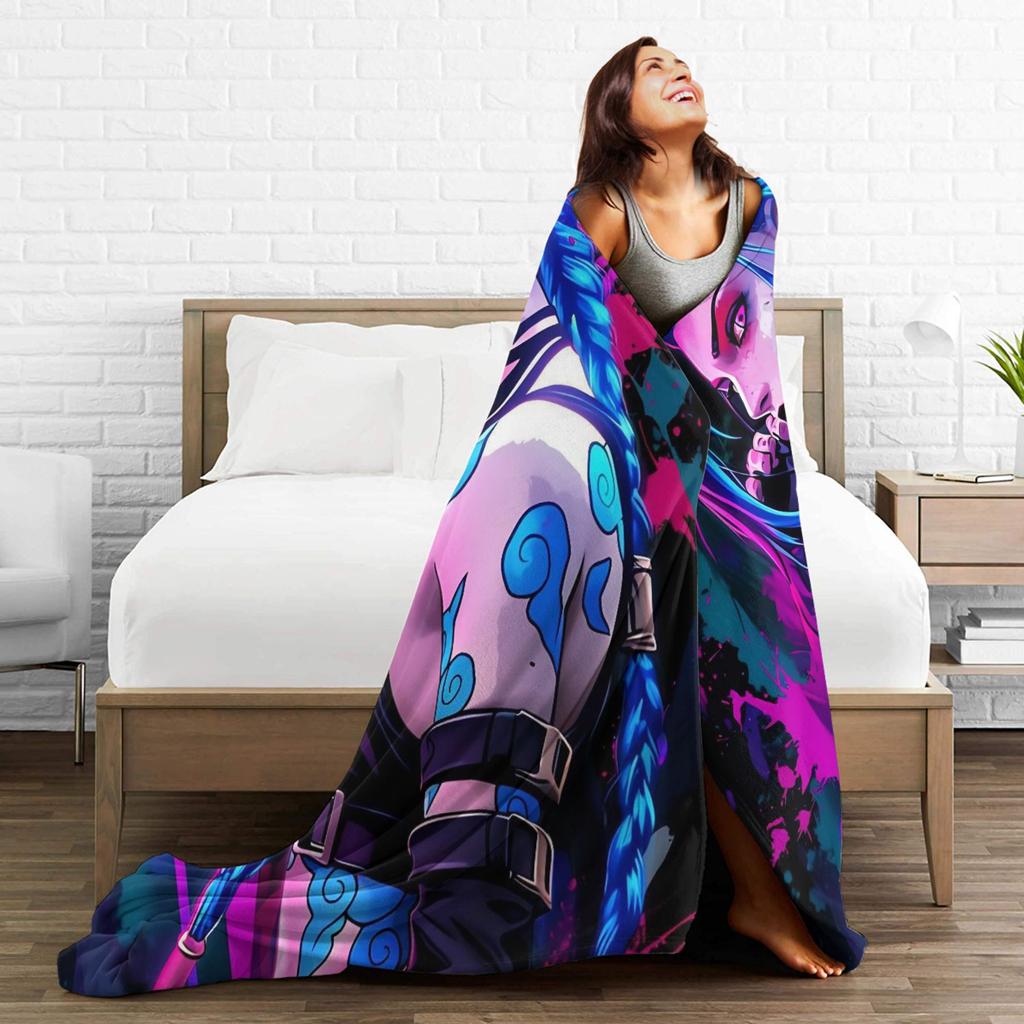 Arcane Vi Jinx Plush Blanket Children Flannel Bedding Throws For Couch Chair Sofa Bed Warm Soft Bedspread Gift Idea