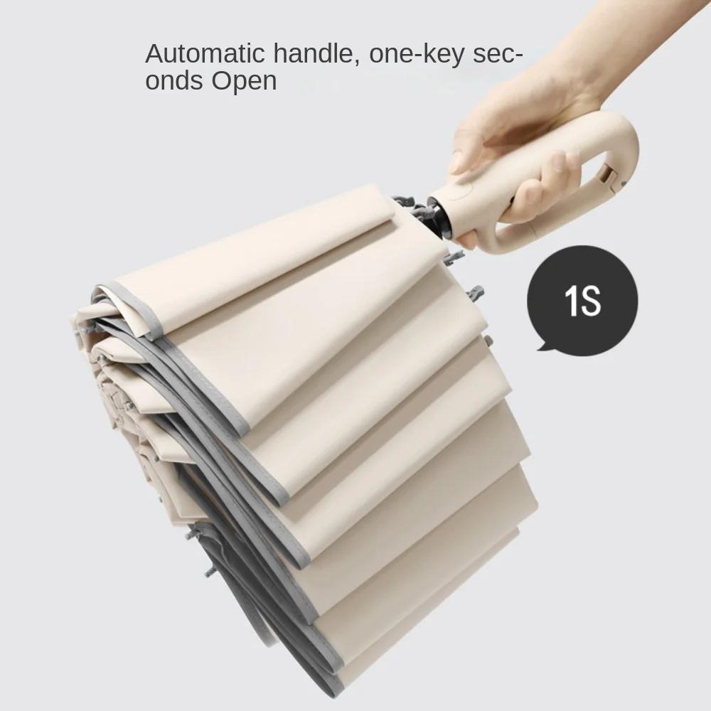 New Buckle Umbrella, Fully Automatic, Portable, Enlarged, Thickened, Reinforced, Night Light, Reverse Folding