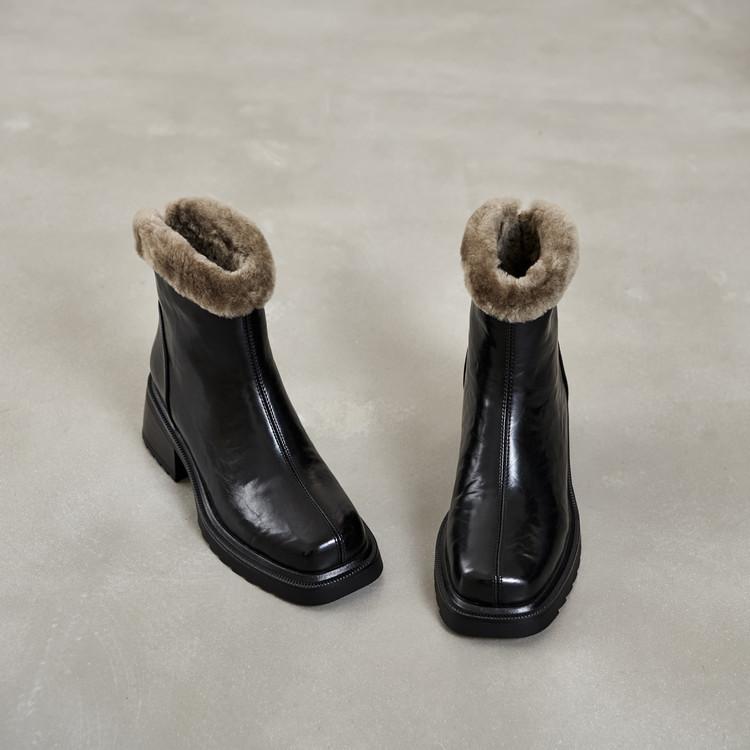 2025 autumn and winter pure wool warm snow boots cowhide thick-soled thick-heeled short boots winter thickened cotton boots
