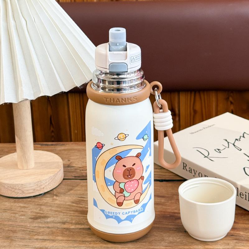 Kapibara 316 stainless steel thermos cup cartoon cute children's double drinking cup high value large capacity straw cup
