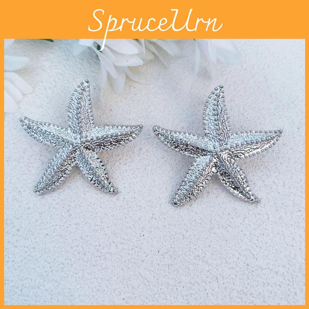 Elegant Silver Starfish Earrings Chic Alloy Plated Beach Vacation Accessory