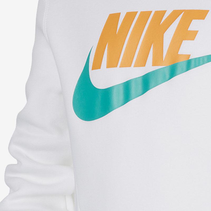 Nike Color Block Logo Print Langarm Kapuzen Fleece Pullover Kinder Oberteile Weiß BV0783-100