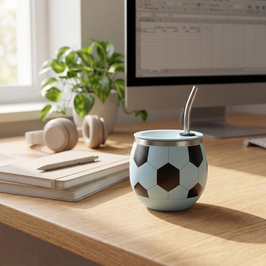 Soccer Tumbler with Straw Compact Ball Cup Lid Portable for Children