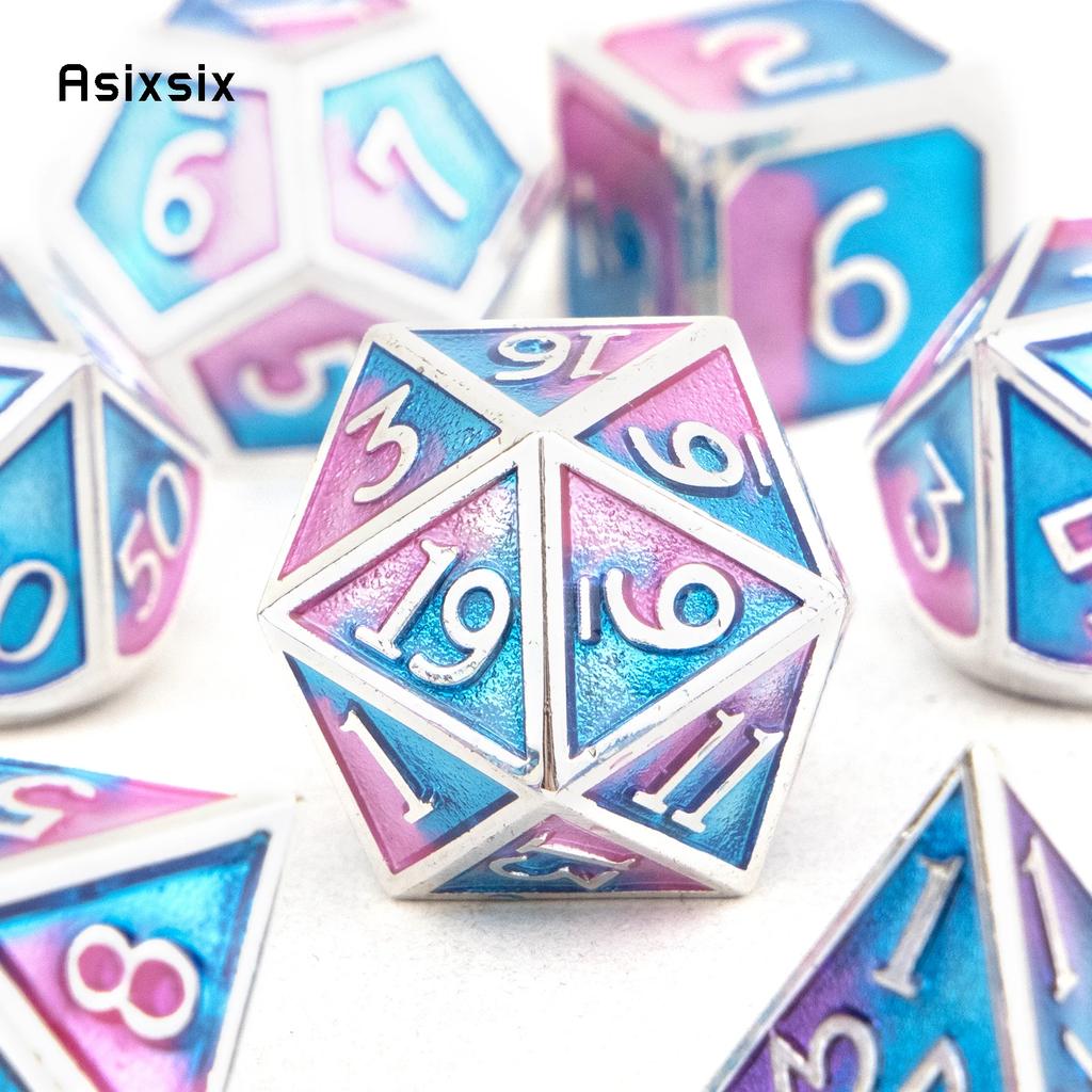 7 Pcs Blue Pink Standard Metal DicePerfect For Rpgs, Board Games, And Card Games.Dice For Games, Dnd Dice Set