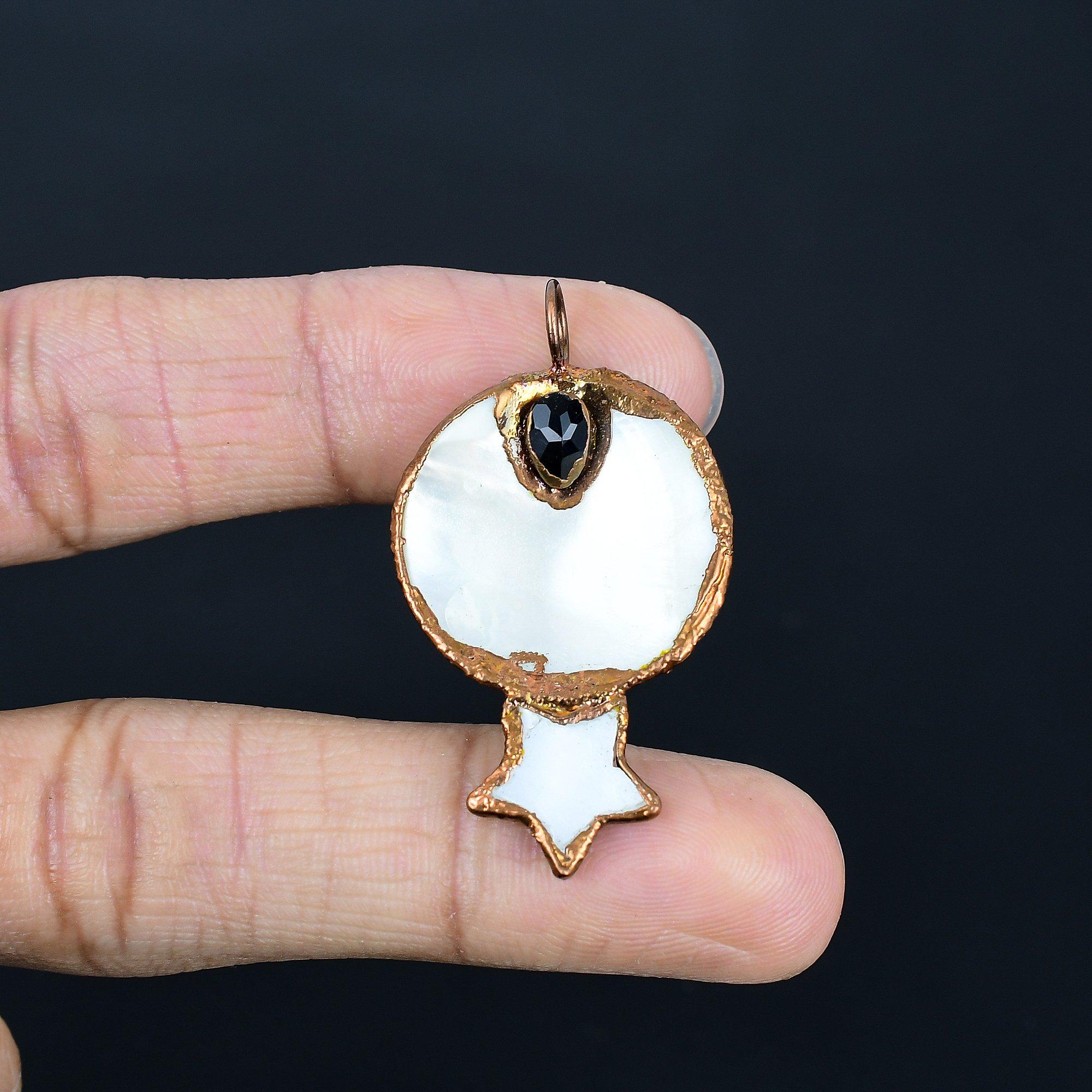 

Mother of Pearl Pendant Gemstone Pendant Copper Electroformed Pendant, Handmade Jewelry Anniversary Gift 2.55 Inches