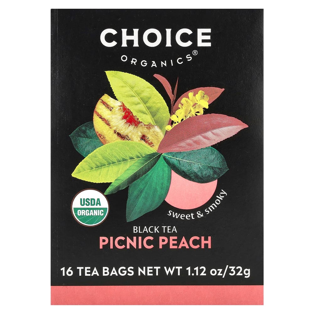 Choice Organic Teas Black Tea Picnic Peach, 16 Tea Bags, 32g (1.12 oz)