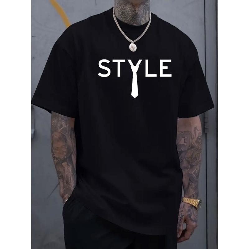 

Европейские размеры СТИЛЬ принт с узором галстука, мужская футболка с круглым вырезом и короткими рукавами, простая и модная футболка S чёрный