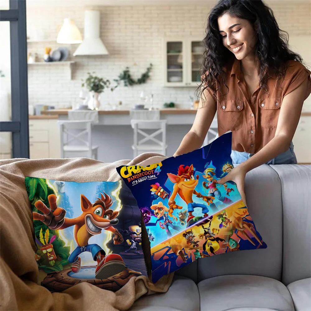 Cartoon Game Crashs Bandicoot Pillow Covers Cartoon Sofa Decorative Home Double-Sided Printing Short Plush Cute Cushion Cover