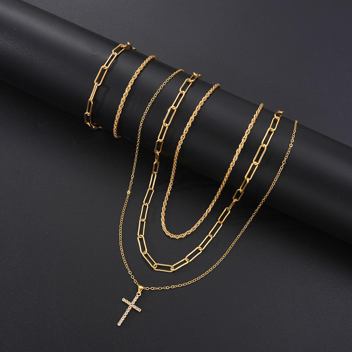 

5 Pcs Casual Street Punk Twist Cross Pendant Necklace Bracelet Fashion Jewelry Set For Men Women Daily Match Party Holiday Gifts