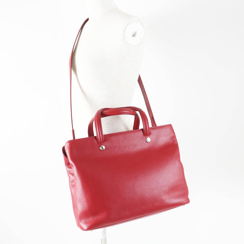 Excellent Longchamp Shoulder Bag Le flowne Logo engraved 2WAY handbag/ Red leather Women Used