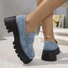Rimocy 2025 New Women Chunky Heels Loafers Fashion Crystal Slip On Platform Shoes Woman Gothic Thick Bottom Shallow Denim Pumps