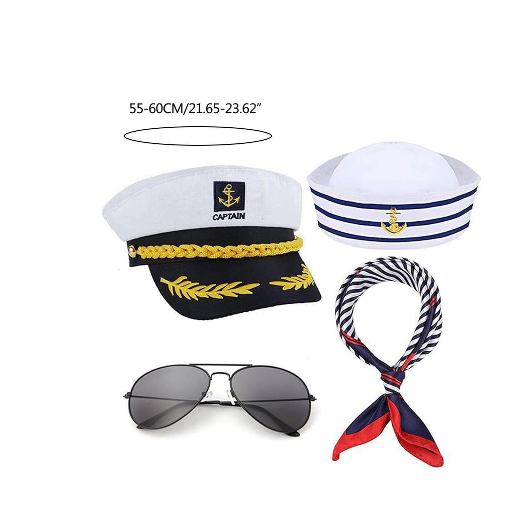 Sjömans Silkescarf Kaptenshatt Solglasögon Set för Möhippa Bröllopsfirande Marinmössa Seglingsfest Kostym