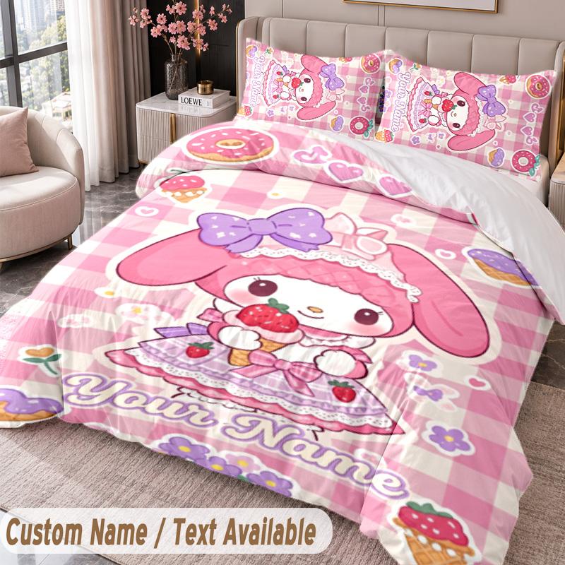 Custom Name Text 3Pcs Bedding Set My Melody Duvet Cover And Two Pillowcases