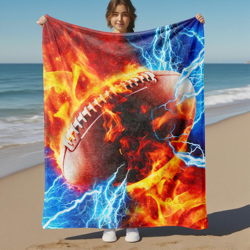 Fußball Feuer Außen Flanelldecken, Outdoor-Reise, Heimdecken, Fan-Geschenke, Geeignet für alle Jahreszeiten, Weihnachtsgeschenke. R1127012