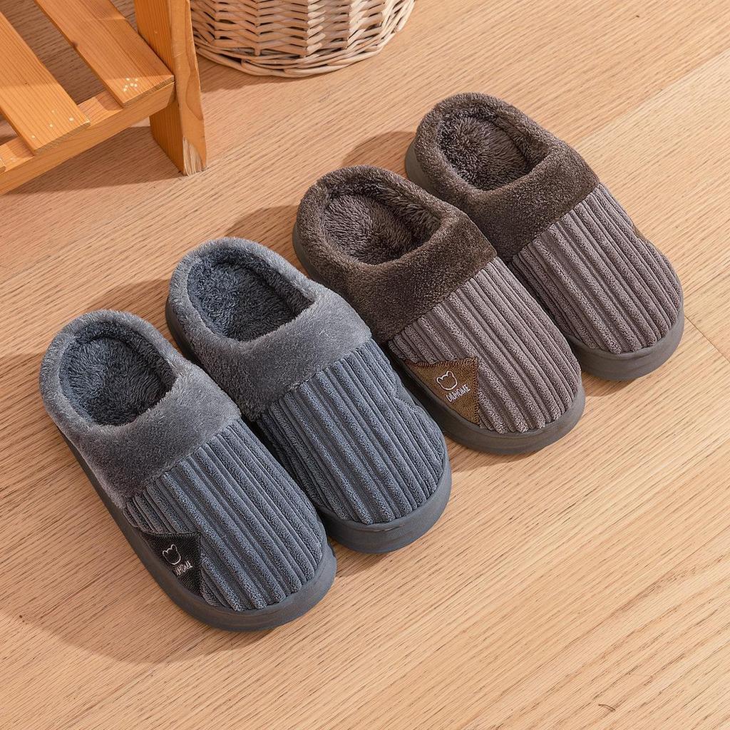 Men’s Waterproof Non-Slip Winter Slippers - Warm Fur Lined Cotton Shoes for Indoors