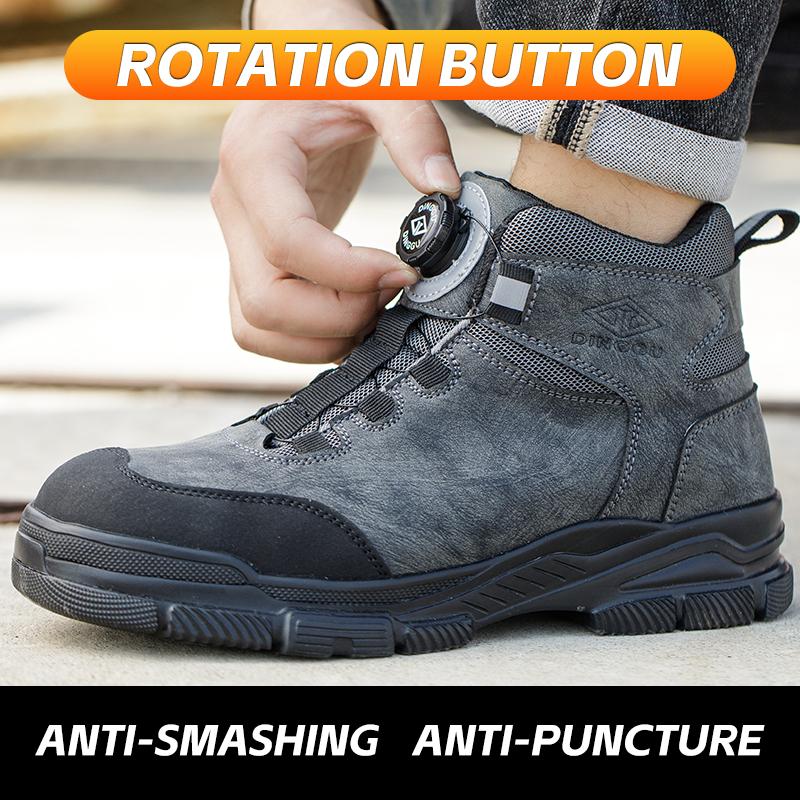 New Rotating Buttons Work Boots Men Steel Toe Shoes Safety Boots Puncture-Proof Protective Shoes Waterproof Indestructible Shoes