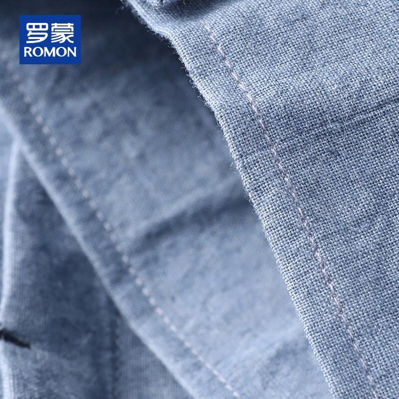 ROMON Men's Linen Blend Seven-Quarter Sleeve Chinese Style Shirt